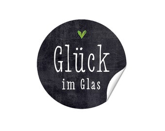 Etiketten Geschenkaufkleber "Glück im Glas" mit Herz Tafeldesign Honigetiketten