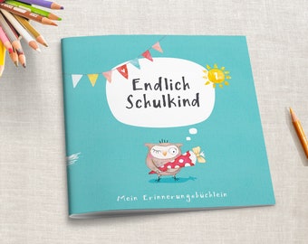 Erinnerungsbuch - Geschenk zur Einschulung - EULE - Eintragebuch Schulanfang, türkis Softcover