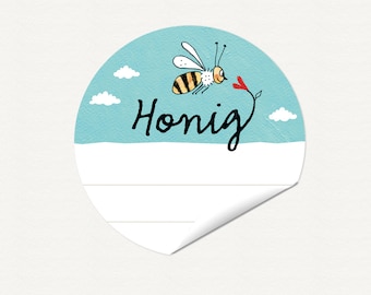 12 labels for honey, 60mm, round, stickers, honey labels, stickers, label, bee, beekeeping, honey, gift sticker, diy gifts