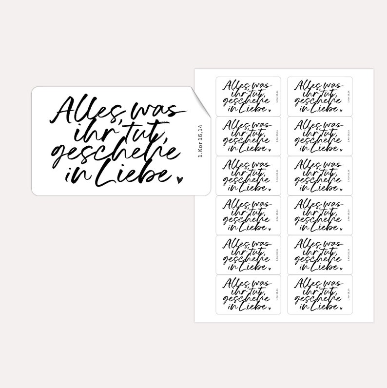 12 stickers annual motto 2024, Let all that you do be done in love ink / Christian / 7.6 x 4.6 cm / horizontal zdjęcie 2