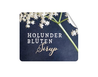 15 Etiketten Holunderblüten Sirup / Gelee - Aufkleber seidenmatt 50x59 runde Ecken