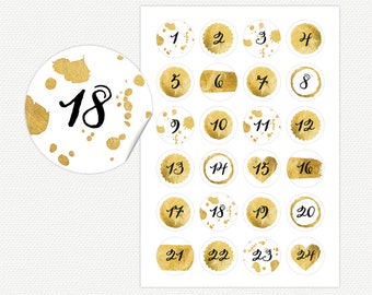 Advent Calendar Numbers, Stickers WHITE-GOLD-Potpourri (Gold = simulated)