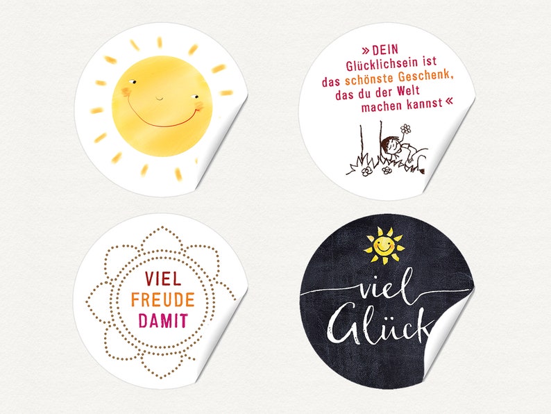 15 Aufkleber Sonne Sterne Herzen Geschenkaufkleber Sticker Lebensfreude und Glück 50 mm Bild 2