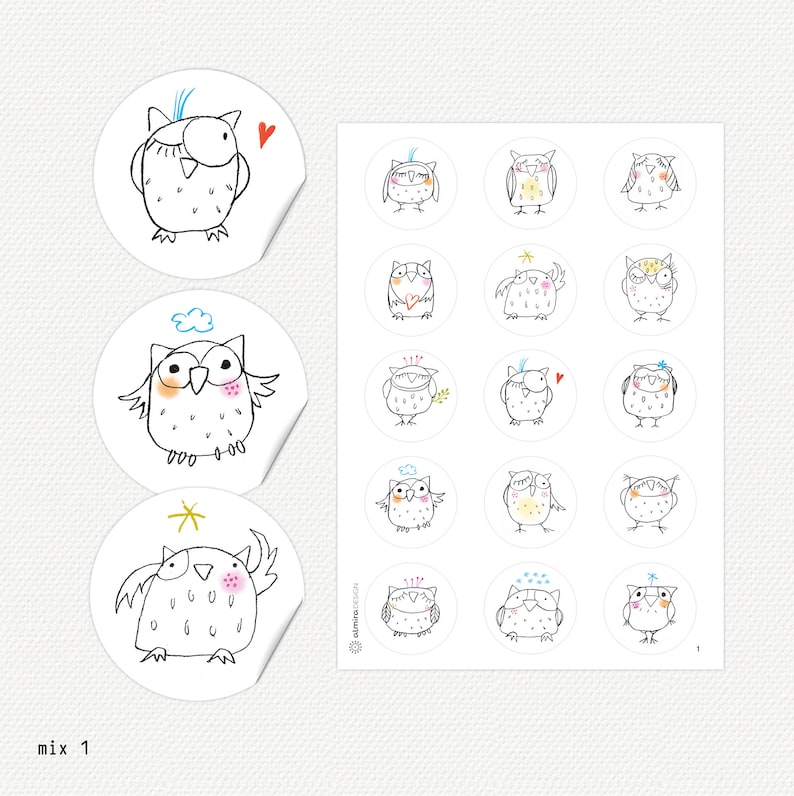 Sticker OWLS Potpourri I / II Gift Sticker 50 mm image 1