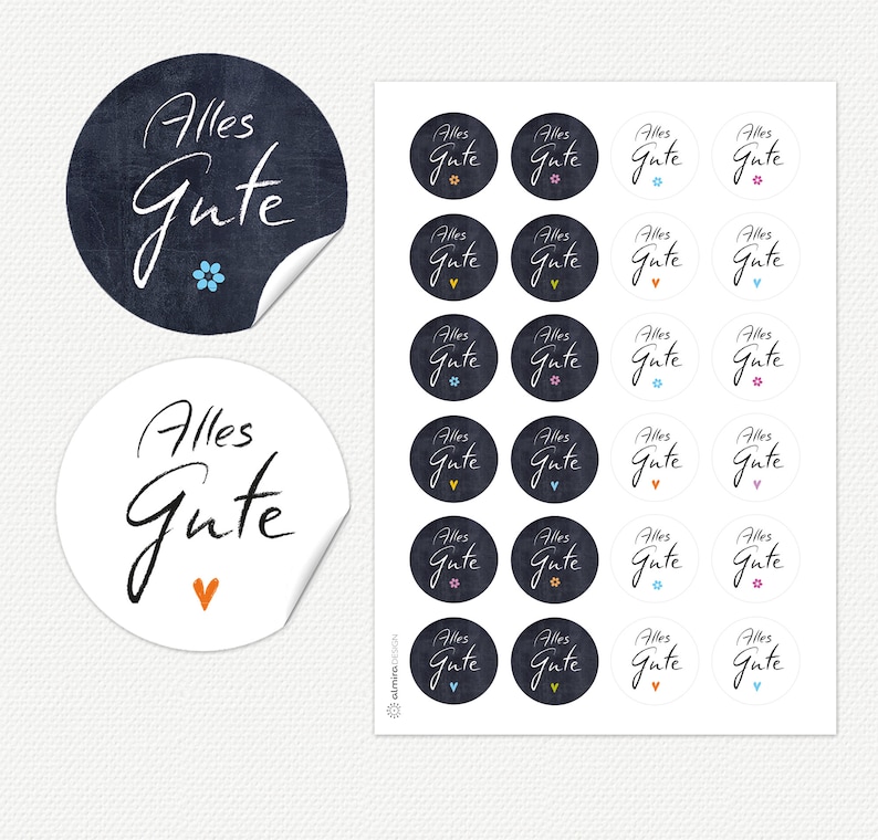 24 stickers ALLES GUTE white and chalkboard look stickers gift stickers 40mm image 3