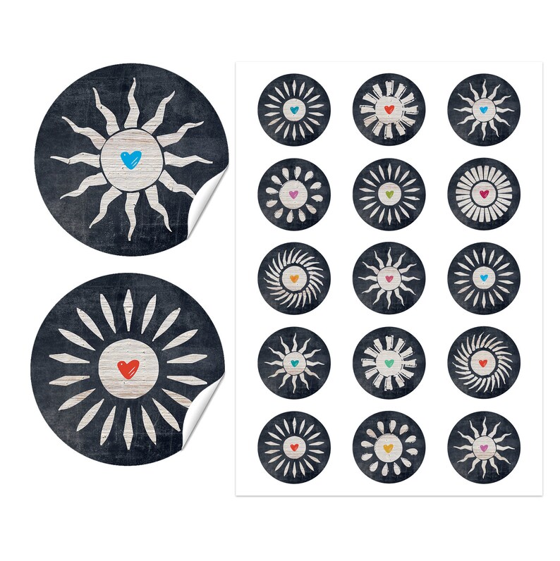 Sticker Night Suns 50mm 15 Sticker Hearts Sun Gift Sticker image 2