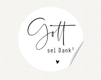 24 Sticker "Gott sei Dank" - Fine feather - WITH or WITHOUT heart on white - baptism, communion, wedding