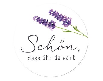 24 Sticker Schön, dass Ihr da wart Lavendel Weiss