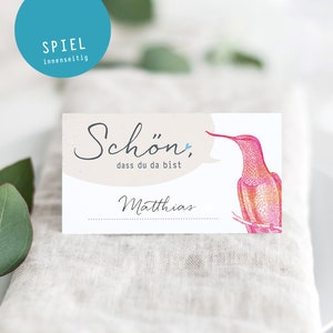 Tischkarten Platzkarten VOGEL mit Namenspiel - Namenskarte, Geburtstag Partyspiele