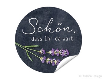 Aufkleber Hochzeit "Schön, dass ihr da wart" - Lavendel Tafe -  24 Aufkleber für Danksagung, Aufkleber Hochzeitsdeko