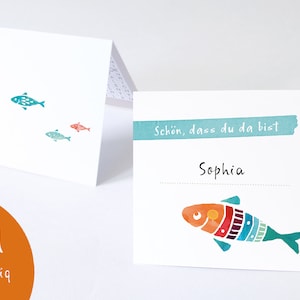 Place cards baptism COLORFUL FISH with game inside table decoration baptism First Communion image 1