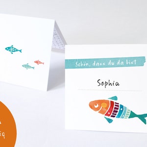 Place cards baptism COLORFUL FISH with game inside table decoration baptism First Communion image 1