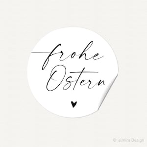 24 Aufkleber FROHE OSTERN - Feine Feder mit oder ohne Herz auf weiß - Osterdeko