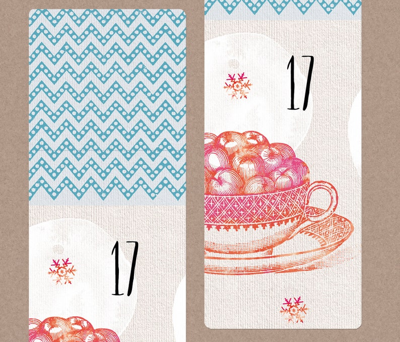 Advent calendar numbers stickers NOSTALGIE long red orange image 6