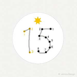 24 Advent Calendar Numbers Stickers POINT NUMBERS, white yellow stars image 2
