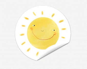 Aufkleber SONNE - Sticker rund Geschenkaufkleber Sonnen gelb 40 oder 50mm