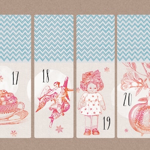 Advent calendar numbers stickers NOSTALGIE long red orange image 1