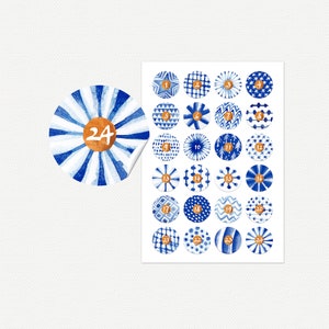 Advent calendar numbers stickers BATIK-Potpourri blue, bronze / copper