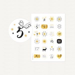 Advent Calendar Numbers, Stickers WHITE-GOLD-Potpourri (Gold = simulated)