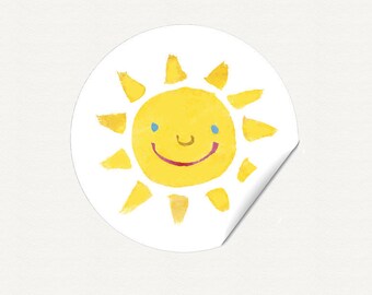 Aufkleber SONNE 24 Sticker rund Geschenkaufkleber Sonnen gelb 40mm