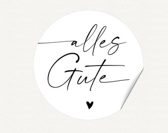 Sticker ALLES GUTE- fine feather writing black / white heart - gift sticker