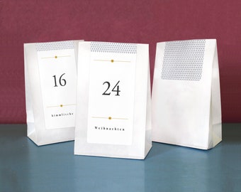 SET Adventskalender SCHWARZE ZAHLEN - Lange Aufkleber - Bodenbeutel weiß