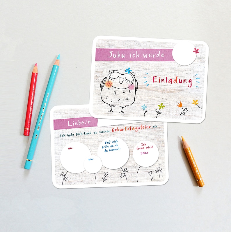 Invitation cards children's birthday girl owl Lotti pink image 3