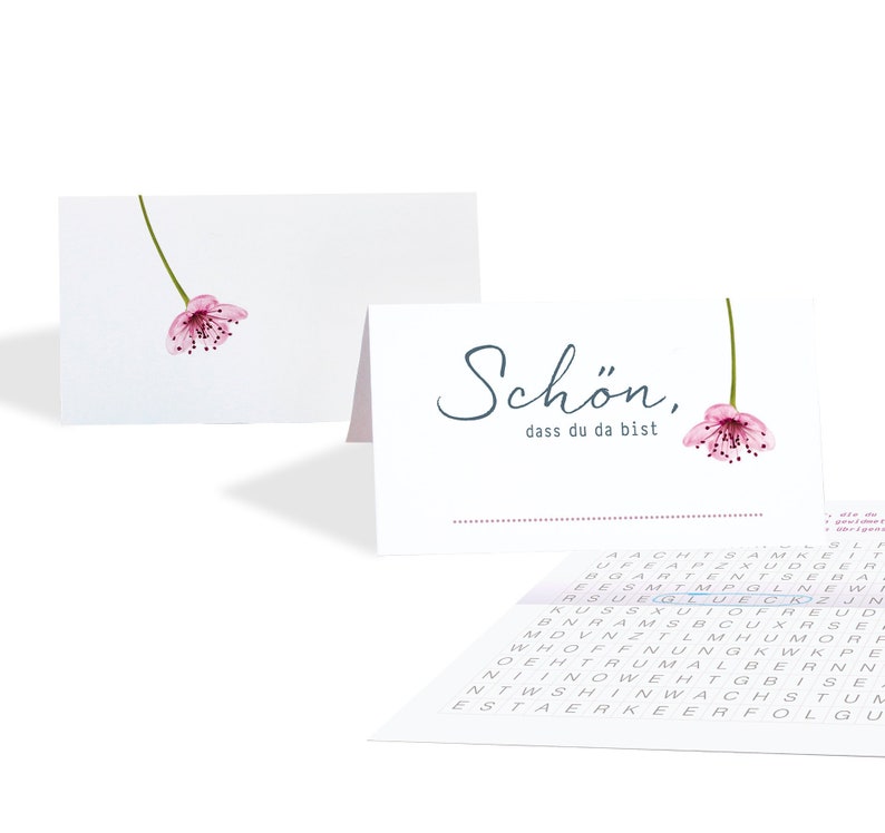 Platzkarten Hochzeit / Tischkarten KIRSCHBLÜTE rosa Hochzeits-Tischkarten mit Spiel innenseitig Bild 4