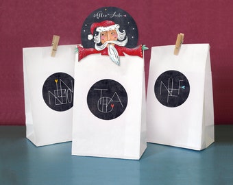 Advent calendar set, stickers, Advent calendar numbers, stickers, Advent calendar bags, LETTERN-ENIGMAS blackboard hearts, white paper bags