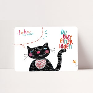 Einladungskarten Kindergeburtstag MIZI Katze weiss