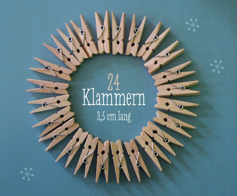 24 stabile Miniklammern 3,5 cm, Miniholzklammern, Miniklemmen, Miniwäscheklammern aus Holz Bild 1