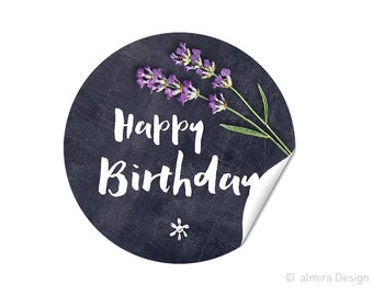 stickers Happy Birthday english board design lavender birthday sticker