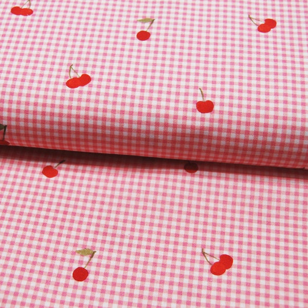 Baumwolle - Poplin Digital - Cherry / Kirsche auf Rosa - 0.5 Meter