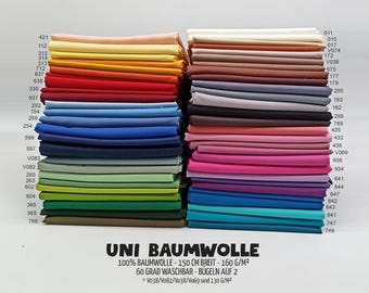 Baumwolle Uni - ca 60 Farben zur Auswahl - je Einheit 50 x 150 cm