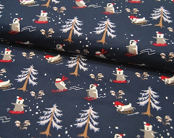 Baumwolle Poplin - Weihnachten - Skiing - Pinguine mit Skiern - 0.5m