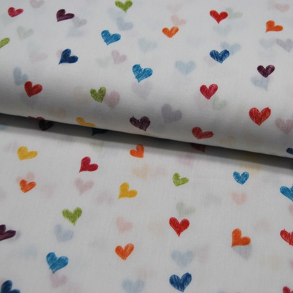 Baumwolle - Snoozy Fabrics - Hearts - Bunte Herzen auf Weiß * 0,5m