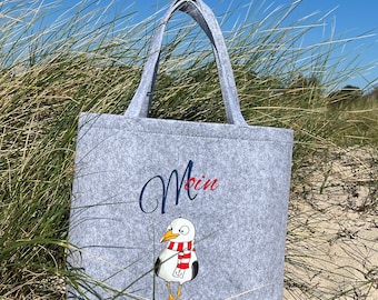 Felt shopper, felt bag, shopping bag, shopping bag, gift "Moin with seagull"