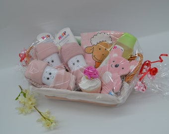 gift birth, birth, baptism, gift for birth, gift basket for birth size S pink