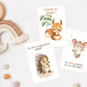 Affirmationskarten für Kinder, Gefühlskarten,Mutmachkarten, Motivationskarten für Kinder "Waldtiere"
