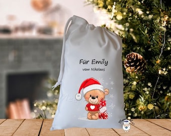 Nikolaussack personalisiert mit Name Motiv: Weihnachtsbär Größe des Säckchens frei wählbar