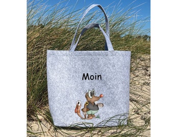 Felt shopper, felt bag, shopping bag, gift "Moin Maulwurf"