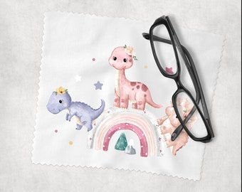 Children's glasses cloth, children's glasses cleaning cloth, glasses cleaning cloth, display cleaning cloth, glass cleaning cloth, microfiber cloth, "Rainbow Dinos pink"