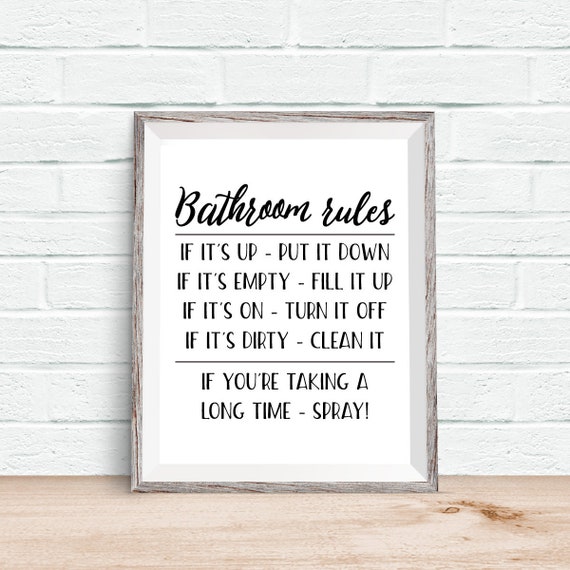 Bathroom Rules Print Printable Wall Art Funny Bathroom Etsy