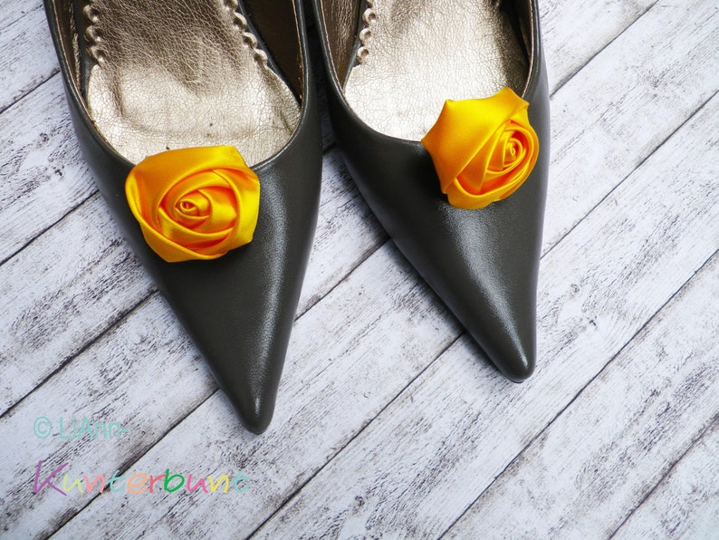 Satinrose in gelb oder orange Schuhclips ca. 3,5-4 cm: hellgelb, goldgelb oder orange image 4