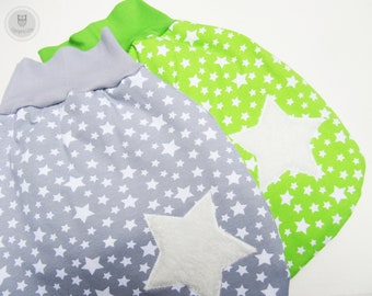 Sterne - Pucksack / Strampelsack fürs Baby in grau oder leuchtgrün