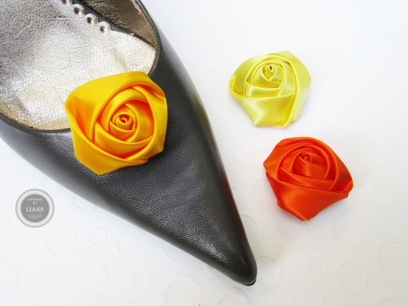 Satinrose in gelb oder orange Schuhclips ca. 3,5-4 cm: hellgelb, goldgelb oder orange image 2