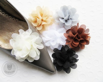 Schuhclips ca. 4,5 cm - Chiffonblüte in vanille / elfenbein / champagner, weiß, beige, braun, grau oder schwarz