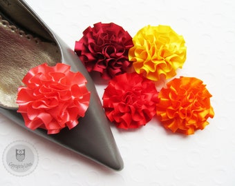 Schuhclips ca. 5 cm - Satin - Farbwahl: gelb, orange, rot, hellrot, dunkelrot