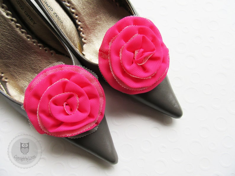 Schuhclips ca. 7-7,5 cm Rose in creme, rosa oder pink Pink