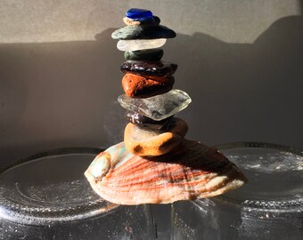 Beautiful ocean tumbled seaglass jasper,granite agate,garnet epoxied and triple glazed